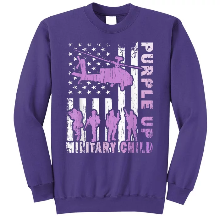 Military Child Shirt Purple Up American Flag Helicopter Kid Sweatshirt