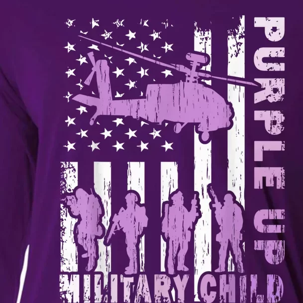 Military Child Shirt Purple Up American Flag Helicopter Kid Cooling Performance Long Sleeve Crew