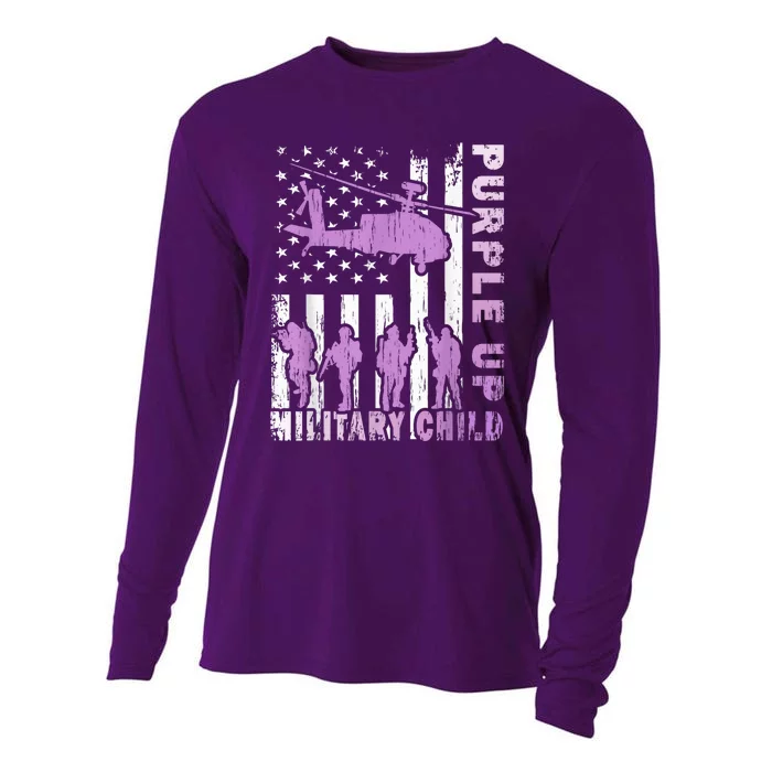 Military Child Shirt Purple Up American Flag Helicopter Kid Cooling Performance Long Sleeve Crew