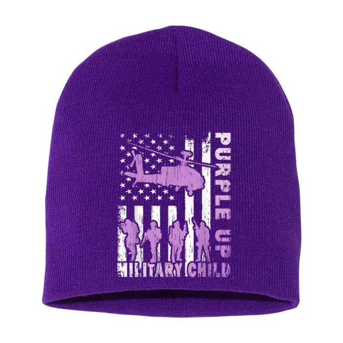 Military Child Shirt Purple Up American Flag Helicopter Kid Short Acrylic Beanie