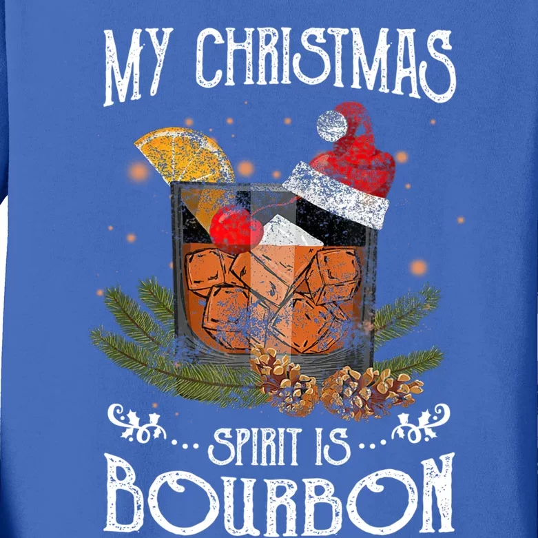 My Christmas Spirit Is Bourbon Christmas Ing Xmas Gift Kids Long Sleeve Shirt