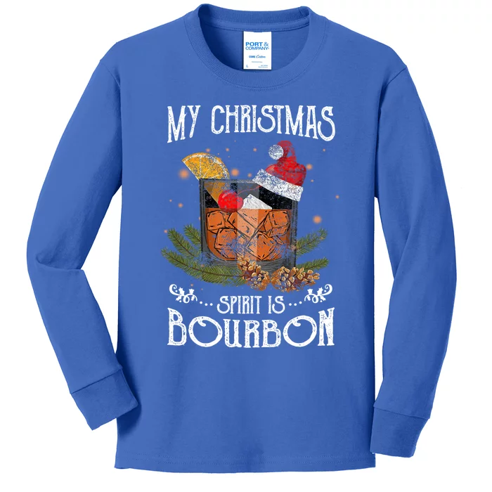 My Christmas Spirit Is Bourbon Christmas Ing Xmas Gift Kids Long Sleeve Shirt