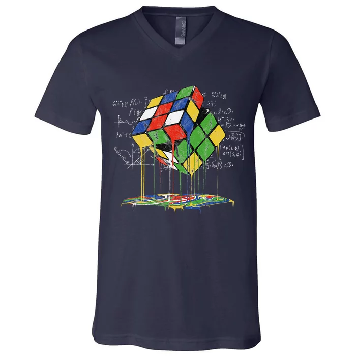 Melting Cube Speed Cubing Vintage Puzzle Math V-Neck T-Shirt