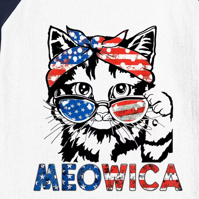 Meowica Cat Sunglasses American Flag 4th Of July Merica Usa Baseball Sleeve Shirt