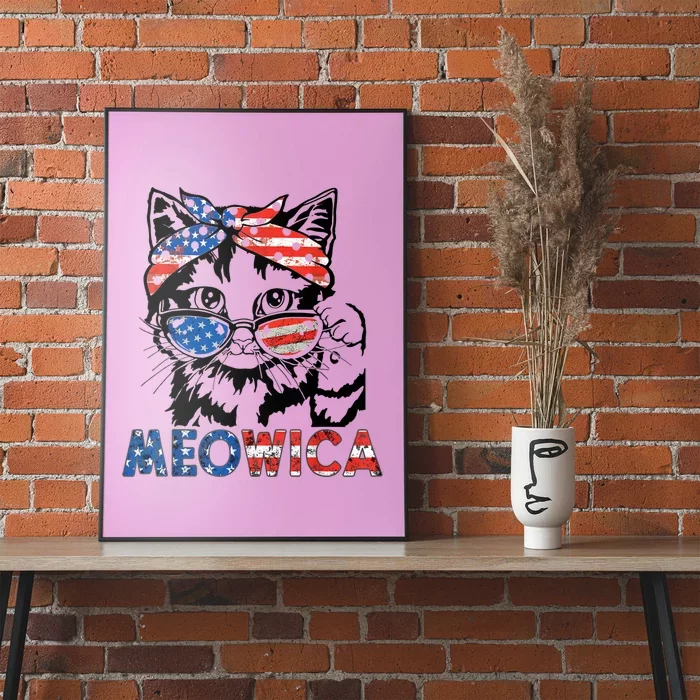 Meowica Cat Sunglasses American Flag 4th Of July Merica Usa Poster