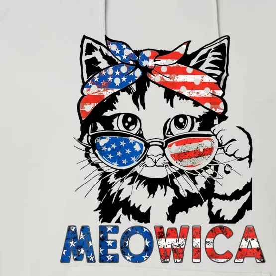 Meowica Cat Sunglasses American Flag 4th Of July Merica Usa Performance Fleece Hoodie