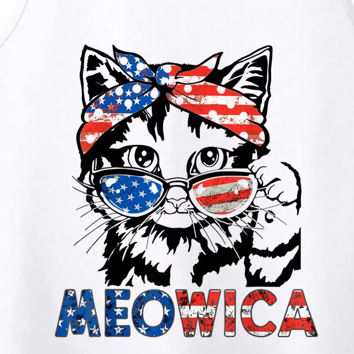 Meowica Cat Sunglasses American Flag 4th Of July Merica Usa Performance Tank