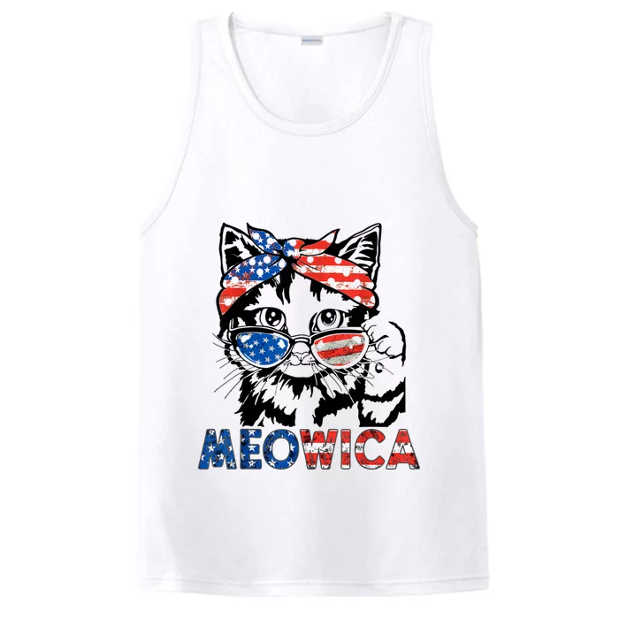 Meowica Cat Sunglasses American Flag 4th Of July Merica Usa Performance Tank