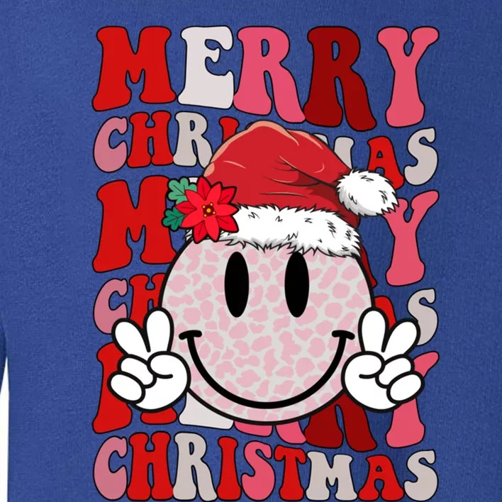 Merry Christmas Smile Face Santa Claus Hat Groovy Retro Gift Toddler Sweatshirt