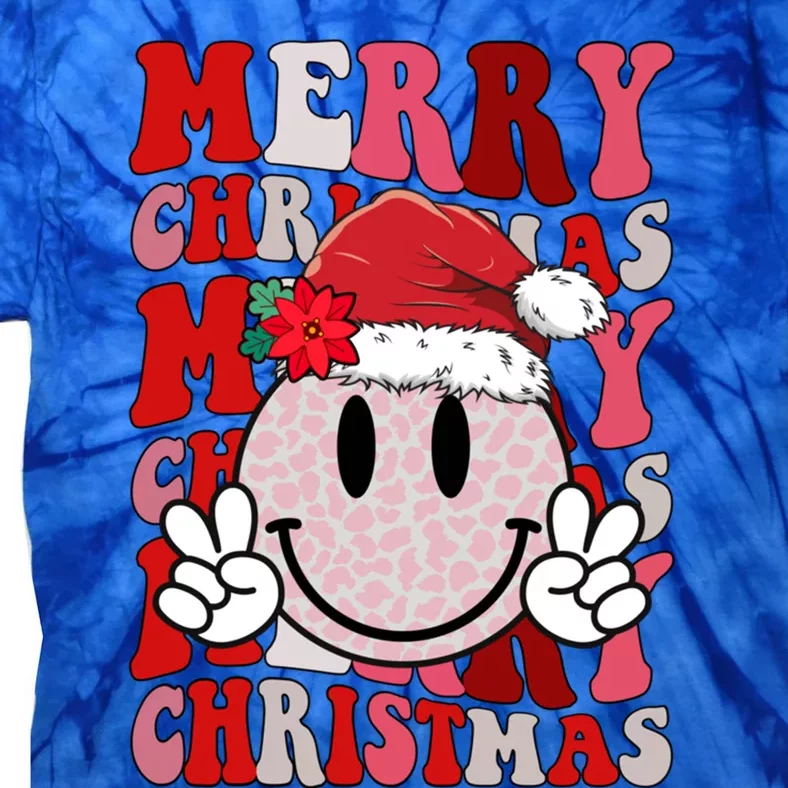 Merry Christmas Smile Face Santa Claus Hat Groovy Retro Gift Tie-Dye T-Shirt