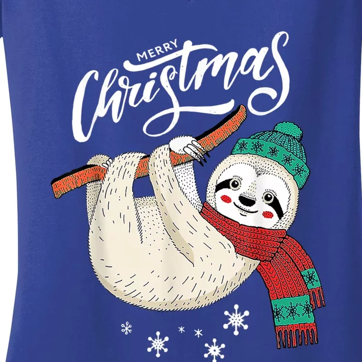 Merry Christmas Slothmas Sloth Lovers Xmas Holiday Funny Gift Great Gift Women's V-Neck T-Shirt