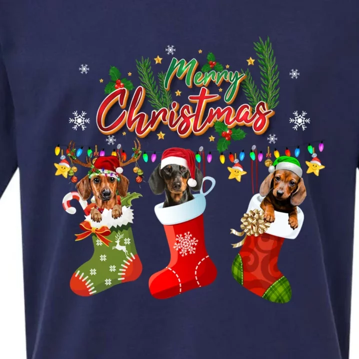 Merry Christmas Santa Reindeer Elf Dachshund In Socks Funny Gift Sueded Cloud Jersey T-Shirt