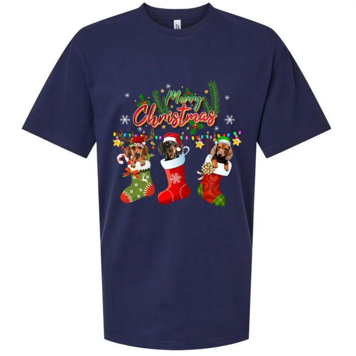 Merry Christmas Santa Reindeer Elf Dachshund In Socks Funny Gift Sueded Cloud Jersey T-Shirt