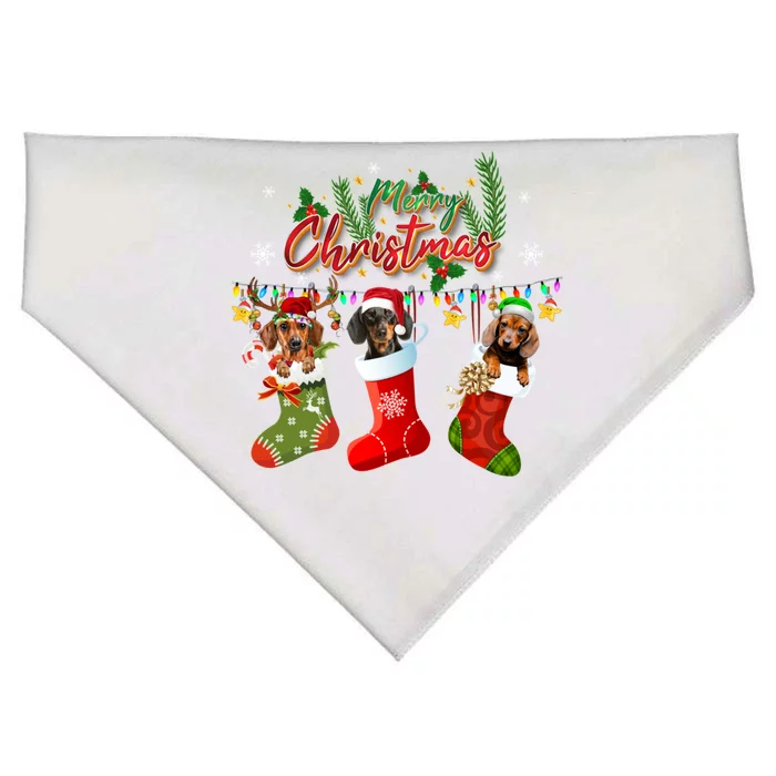 Merry Christmas Santa Reindeer Elf Dachshund In Socks Funny Gift USA-Made Doggie Bandana