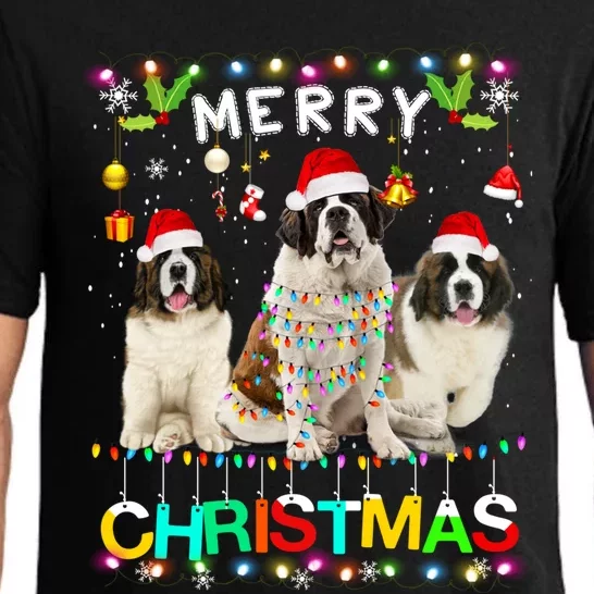 Merry Christmas Saint Bernard Gift Santa Hat Lights Xmas Gift Pajama Set