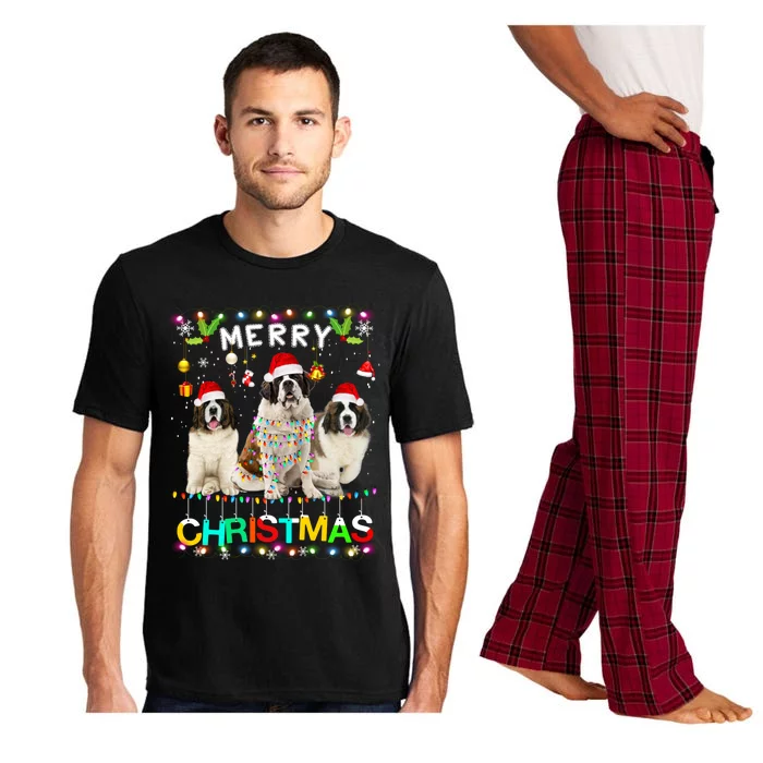 Merry Christmas Saint Bernard Gift Santa Hat Lights Xmas Gift Pajama Set