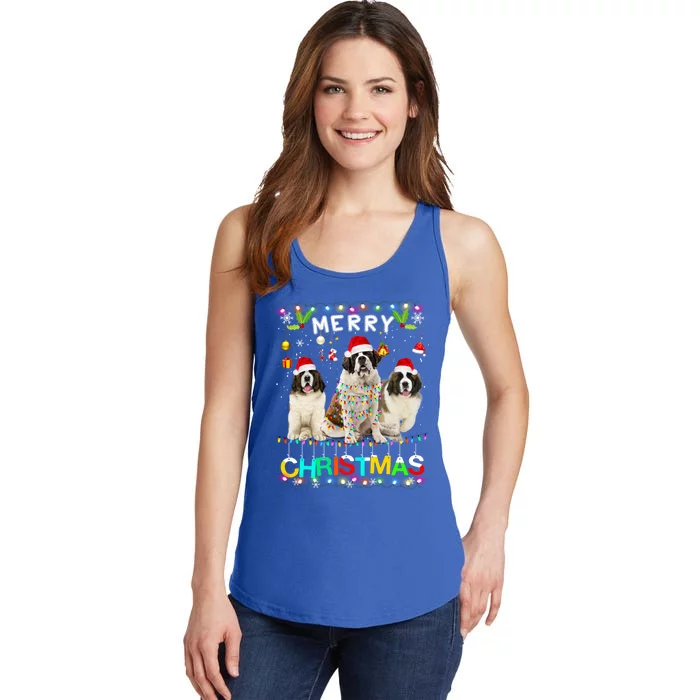 Merry Christmas Saint Bernard Gift Santa Hat Lights Xmas Gift Ladies Essential Tank