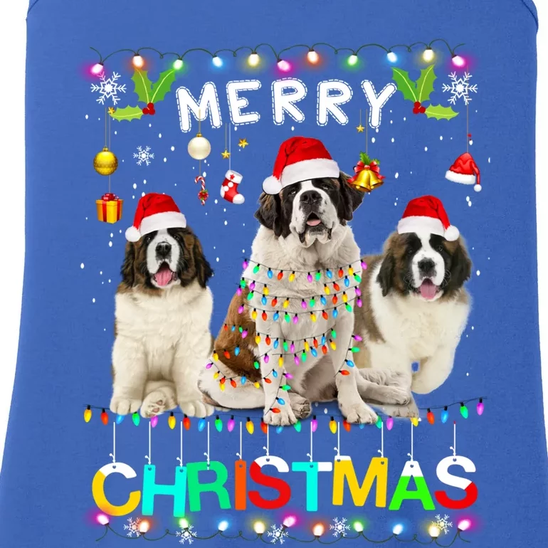 Merry Christmas Saint Bernard Gift Santa Hat Lights Xmas Gift Ladies Essential Tank