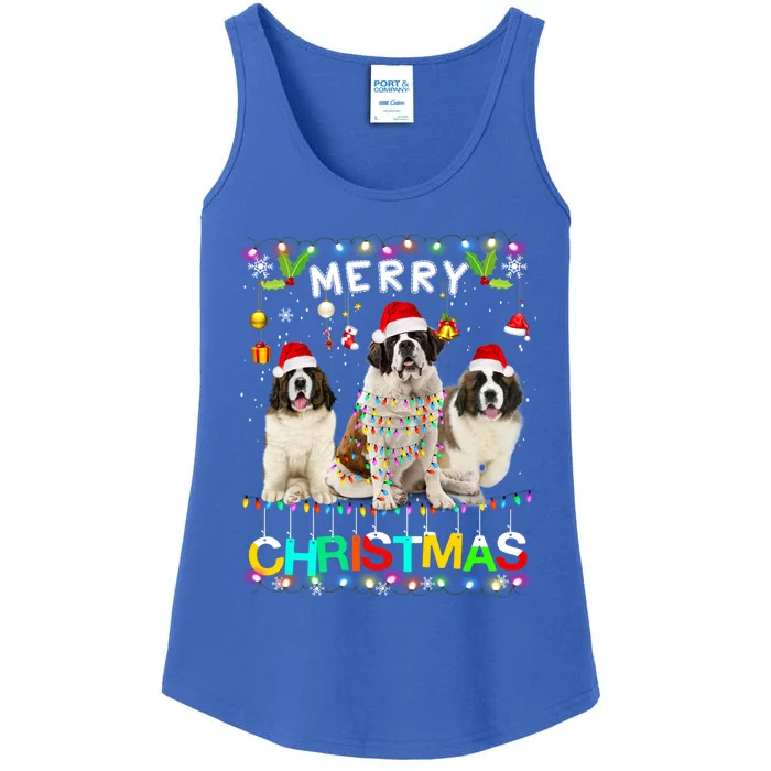 Merry Christmas Saint Bernard Gift Santa Hat Lights Xmas Gift Ladies Essential Tank