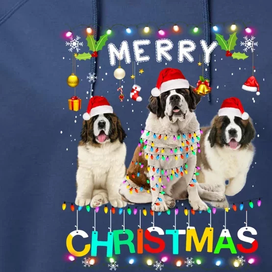 Merry Christmas Saint Bernard Gift Santa Hat Lights Xmas Gift Performance Fleece Hoodie