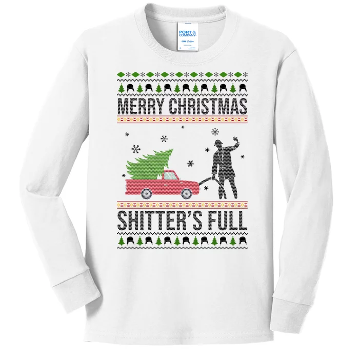 Merry Christmas Shitters Full Funny Ugly Kids Long Sleeve Shirt