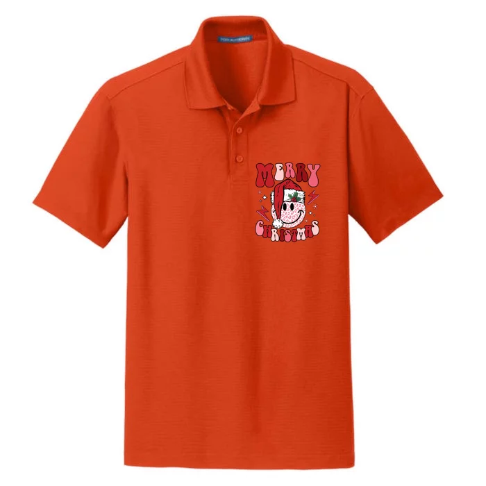 Merry Christmas Smile Face Santa Retro Groovy Xmas Leopard Great Gift Dry Zone Grid Performance Polo