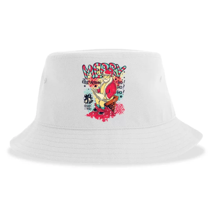 Merry Christmas Santa Poop Down Chimney Sustainable Bucket Hat