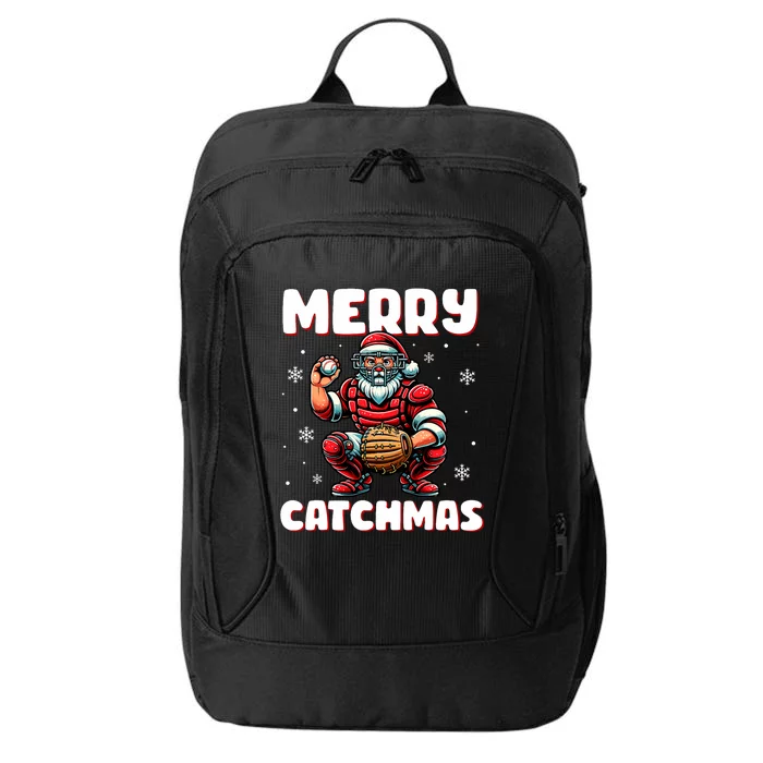 Merry Catchmas Santa Claus Baseball Catcher Xmas Christmas City Backpack