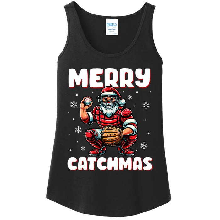 Merry Catchmas Santa Claus Baseball Catcher Xmas Christmas Ladies Essential Tank