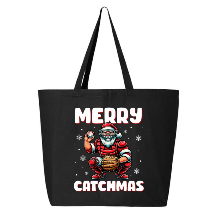 Merry Catchmas Santa Claus Baseball Catcher Xmas Christmas 25L Jumbo Tote