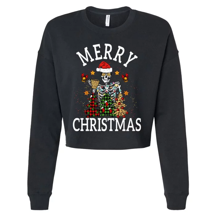 Merry Christmas Skull Skeleton funny Cropped Pullover Crew