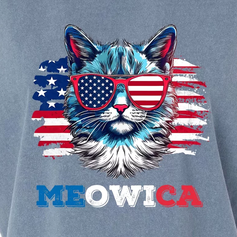 Meowica Cat Sunglasses American Flag USA Cat 4th Of July Garment-Dyed Women's Muscle Tee