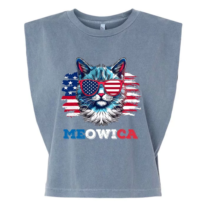 Meowica Cat Sunglasses American Flag USA Cat 4th Of July Garment-Dyed Women's Muscle Tee