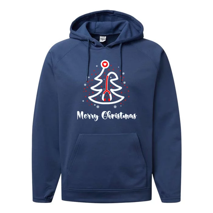 Merry Christmas Stethoscope Nurse Christmas Gift Tree Xmas Gift Performance Fleece Hoodie