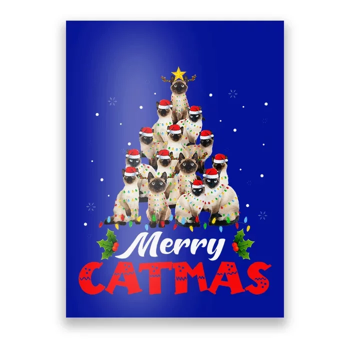 Merry Catmas Santa Siamese Cat Christmas Tree Decorations Poster