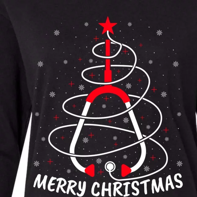 Merry Christmas Stethoscope Nursing Nurse Christmas Tree Funny Gift Womens Cotton Relaxed Long Sleeve T-Shirt