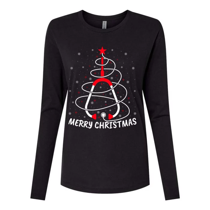 Merry Christmas Stethoscope Nursing Nurse Christmas Tree Funny Gift Womens Cotton Relaxed Long Sleeve T-Shirt