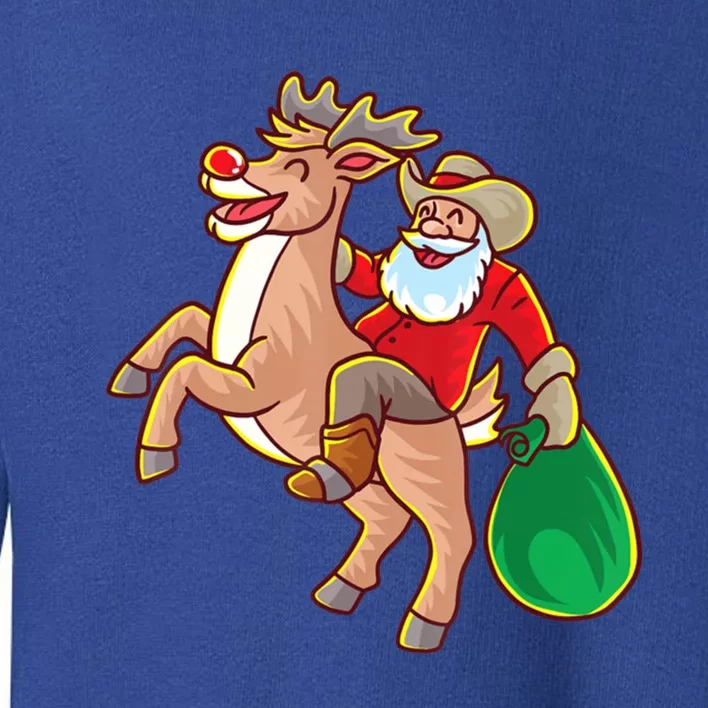 Merry Christmas Santa Claus Riding A Reindeer Xmas Cow Gift Toddler Sweatshirt