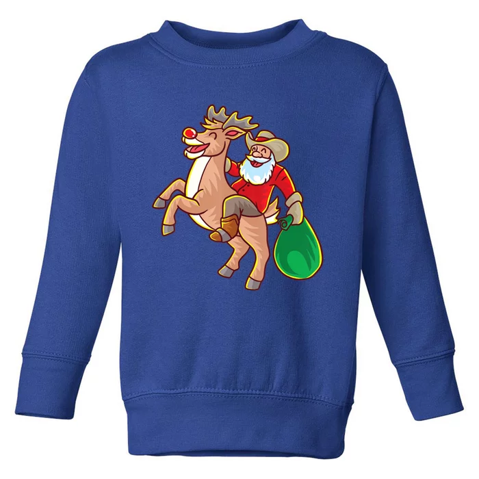 Merry Christmas Santa Claus Riding A Reindeer Xmas Cow Gift Toddler Sweatshirt