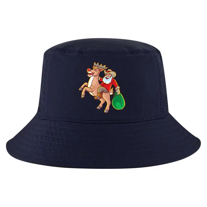 Merry Christmas Santa Claus Riding A Reindeer Xmas Cow Gift Cool Comfort Performance Bucket Hat