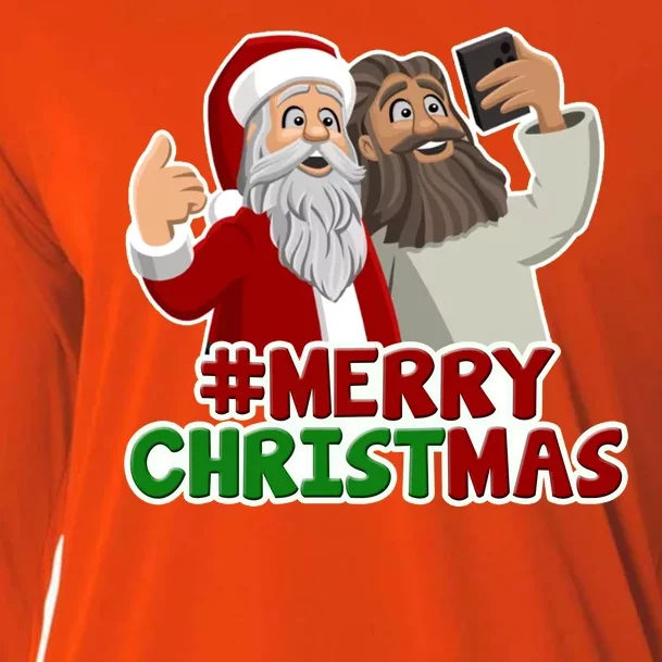 Merry Christmas Santa Jesus Selfie Funny Holiday Cooling Performance Long Sleeve Crew