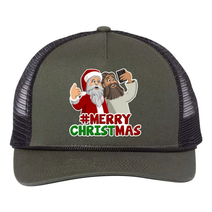 Merry Christmas Santa Jesus Selfie Funny Holiday Retro Rope Trucker Hat Cap