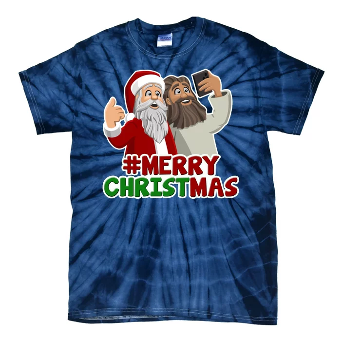 Merry Christmas Santa Jesus Selfie Funny Holiday Tie-Dye T-Shirt