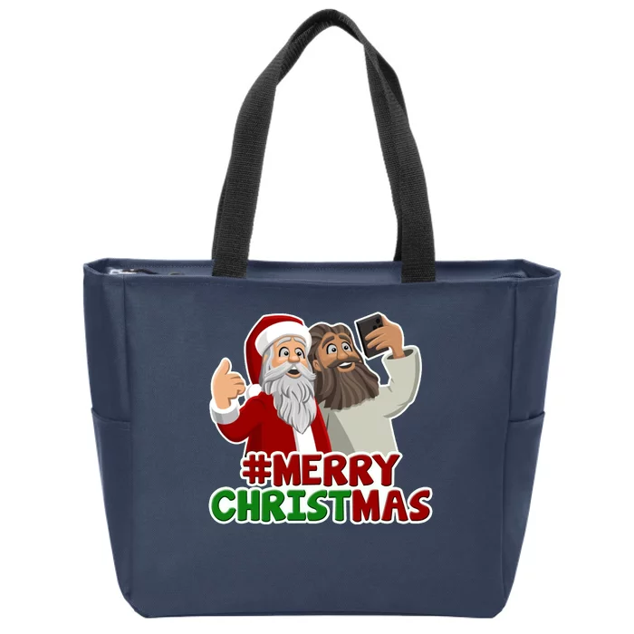 Merry Christmas Santa Jesus Selfie Funny Holiday Zip Tote Bag