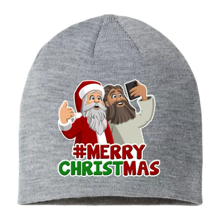 Merry Christmas Santa Jesus Selfie Funny Holiday 8 1/2in Sustainable Knit Beanie