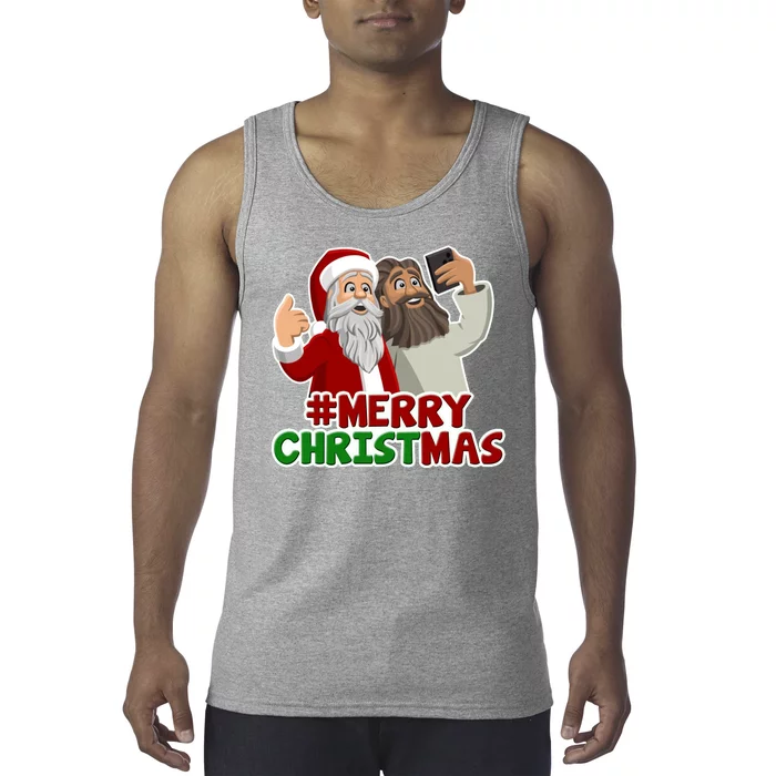 Merry Christmas Santa Jesus Selfie Funny Holiday Tank Top