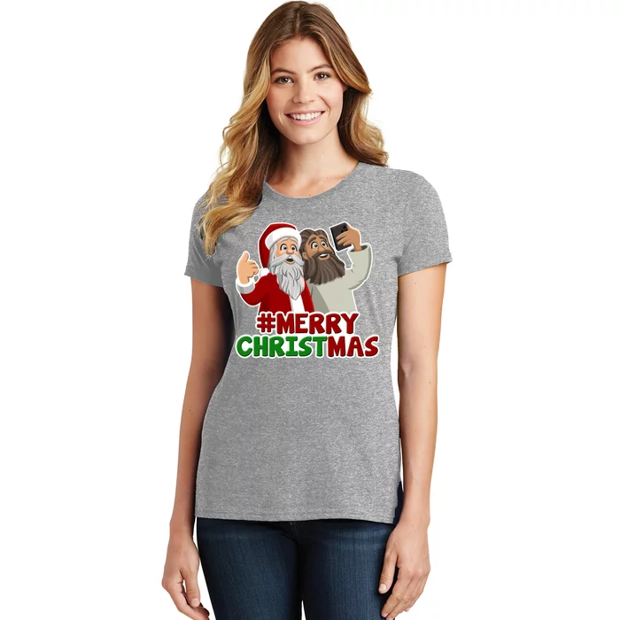 Merry Christmas Santa Jesus Selfie Funny Holiday Women's T-Shirt