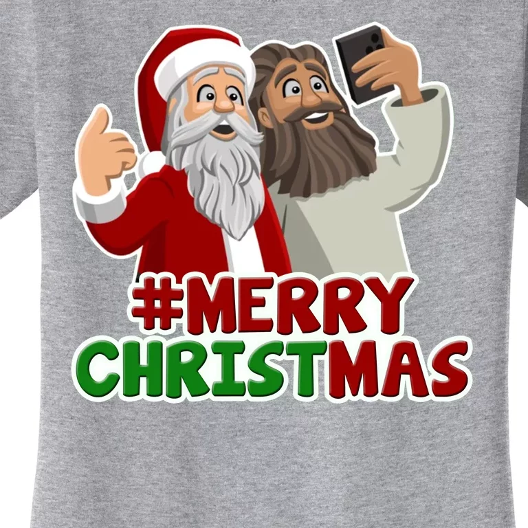 Merry Christmas Santa Jesus Selfie Funny Holiday Women's T-Shirt