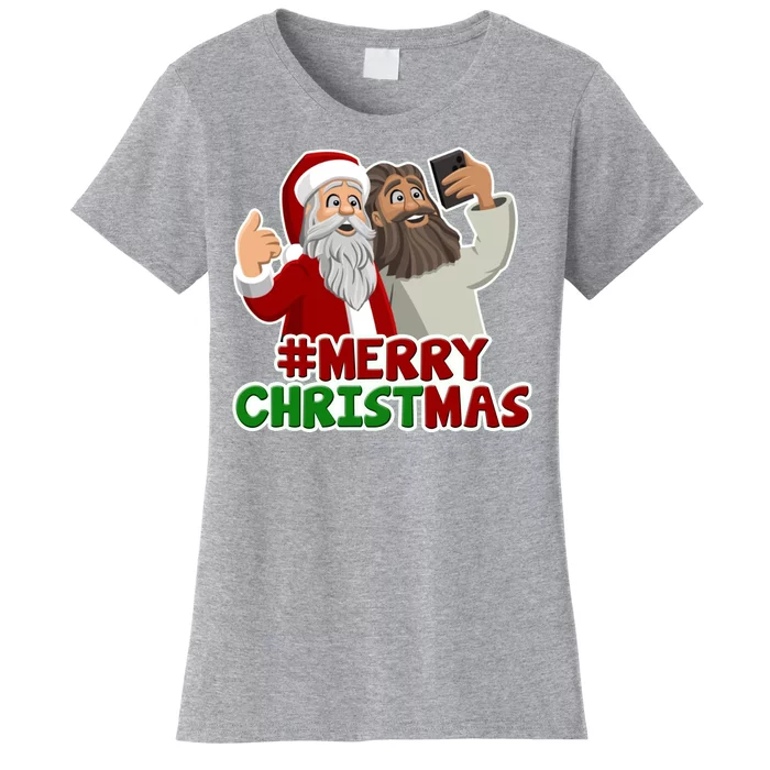 Merry Christmas Santa Jesus Selfie Funny Holiday Women's T-Shirt