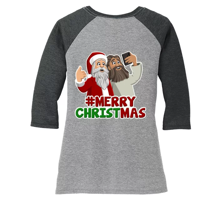 Merry Christmas Santa Jesus Selfie Funny Holiday Women's Tri-Blend 3/4-Sleeve Raglan Shirt